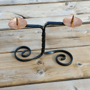 Vintage Wrought Iron & Copper Black Candlestick
